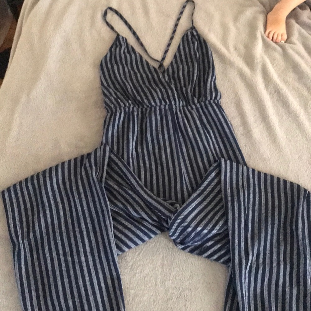 Navy blue striped jumpsuit